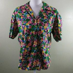 Vintage Lizsport Colorful Floral Print  Shirt - M - EUC